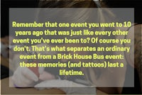 a woman with a tattoo on her arm with a quote that says, remember that event you went to 10 years ago that was like other